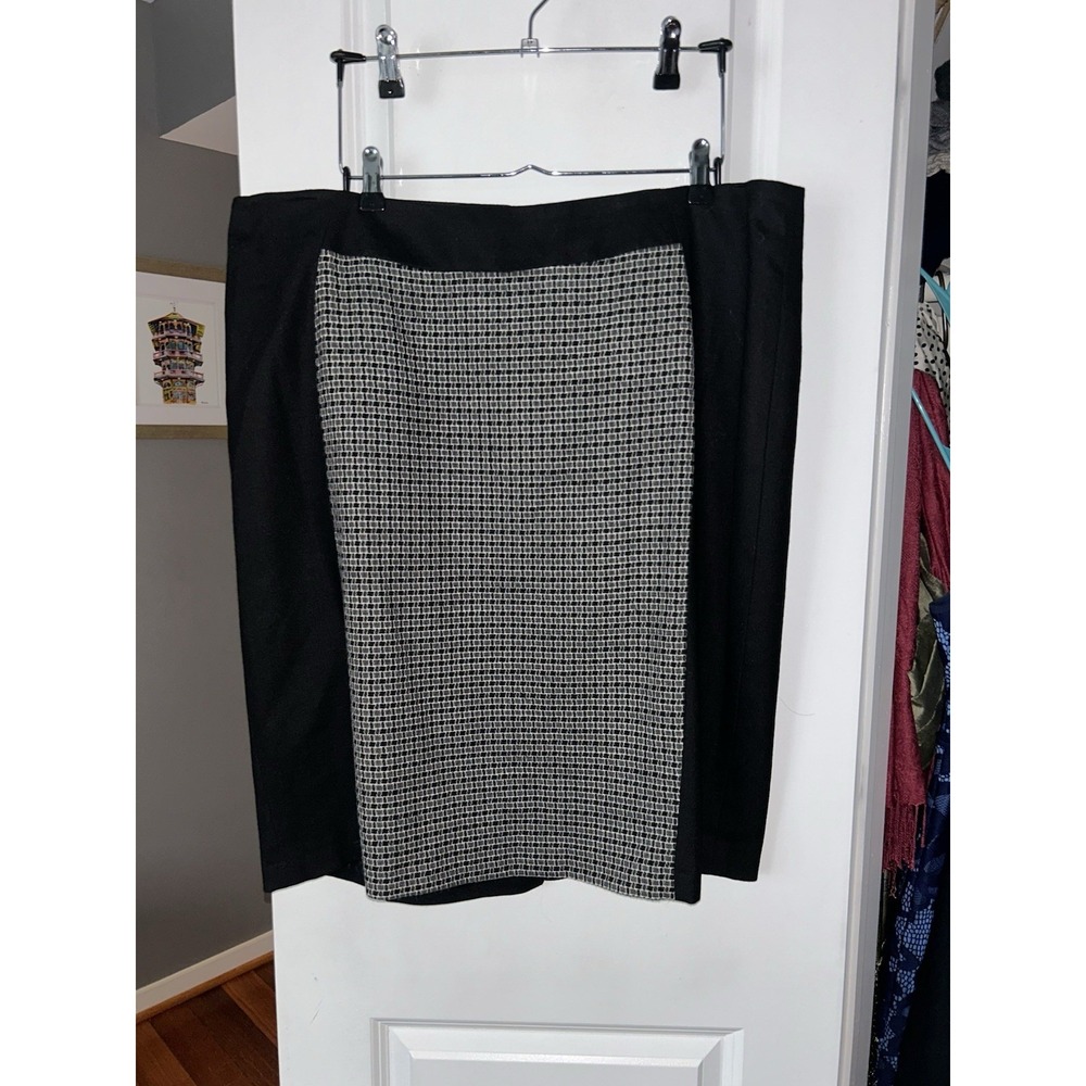 Boden Black Gray Wool Pencil Skirt Plus Size 18 Long (18L)